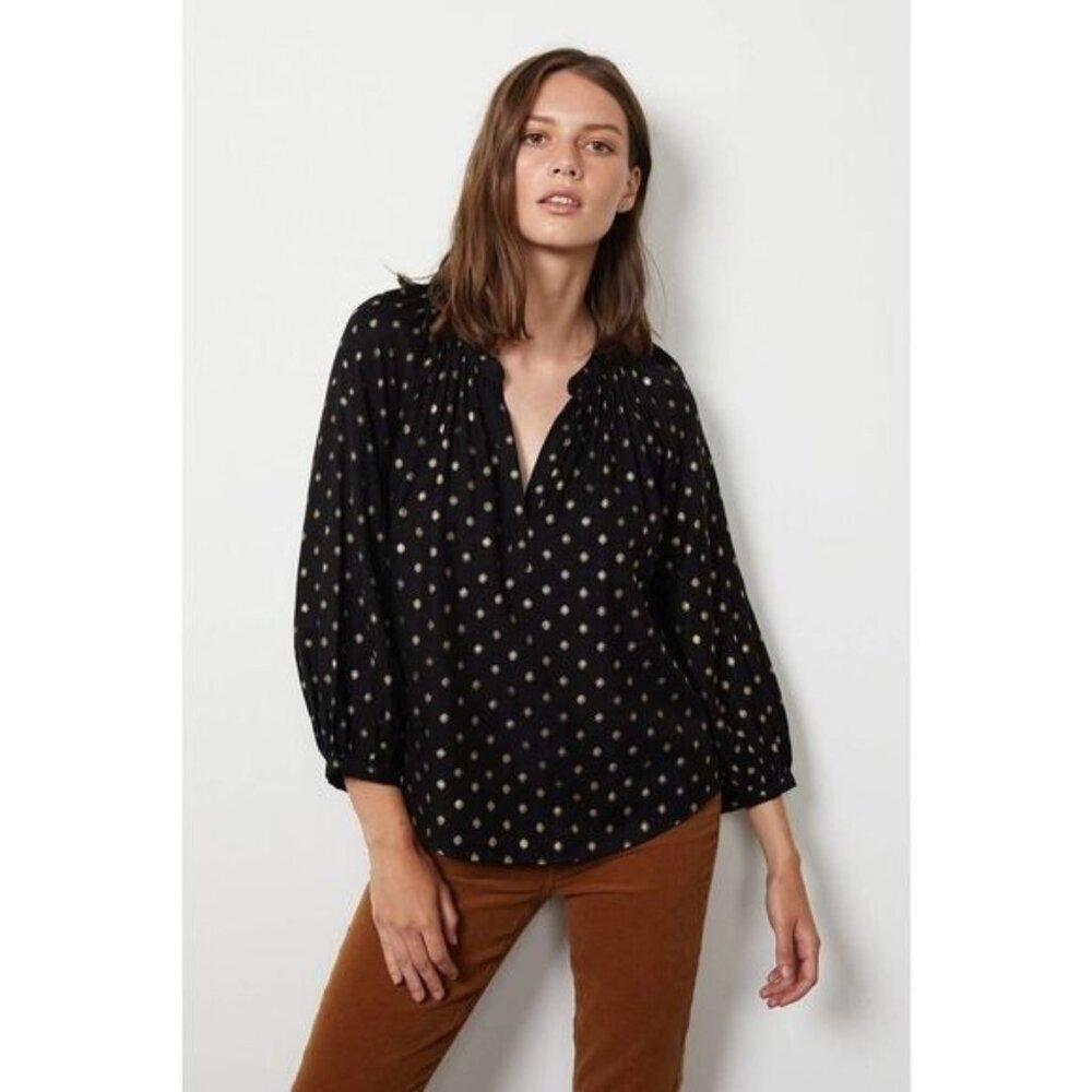 LOFT‎ Metallic Dot Lace Button Up Long Sleeve Top XS